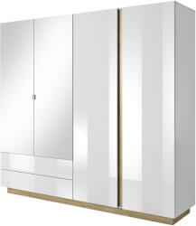 TEMPO KONDELA Szekrény tükörrel, fehér/grandson tölgy/fehér magasfényű, CITY - mindigbutor