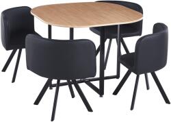 TEMPO KONDELA Étkező szett 1+4, tölgy/fekete, BEVIS NEW - mindigbutor