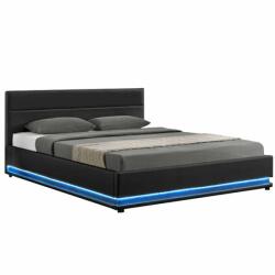 TEMPO KONDELA Hitvesiágy fehér világítással, ágyráccsal fekete, 180x200, BIRGET NEW - mindigbutor