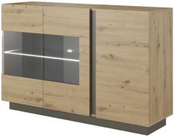 TEMPO KONDELA Komód üveggel, tölgy artisan/szürke grafit, CITY