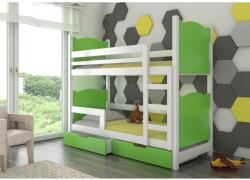 ADRK Kétszemélyes emeletes ágy matracokkal MARABA, Fehér, Zöld - mindigbutor