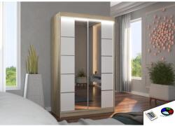 ADRK Tükörrel és LED világítással ellátott tolóajtós szekrény GENUA 120, Sonoma, Fehér - mindigbutor