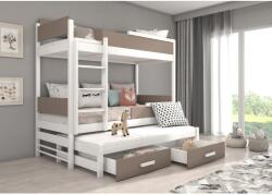 ADRK Háromszemélyes emeletes ágy Queen méretben 200x90, Fehér, Trüffel - mindigbutor