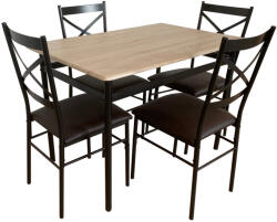 TEMPO KONDELA Étkezőgarnitúra 1+4, sonoma tölgy/fekete/barna, NAREN - smartbutor