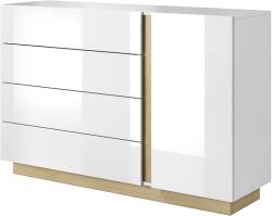 TEMPO KONDELA Komód D4S, fehér/grandson tölgy/fehér magas fényű, CITY - mindigbutor - 120 510 Ft