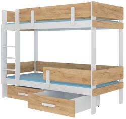 ADRK ETIONA emeletes dupla ágy matraccal 200x90, Fehér, Arany fenyő - mindigbutor