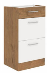 TEMPO KONDELA Alsó szekrény, lancelot tölgy/ fehér extra magas fényű HG, VEGA D40 3S BB - smartbutor