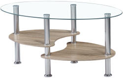 TEMPO KONDELA Dohányzóasztal, acél/átlátszó üveg/sonoma tölgy, PANTY 2 NEW - smartbutor