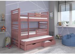 ADRK Háromszintes emeletes ágy matraccal HIPPO 180x80, Rózsaszín - mindigbutor