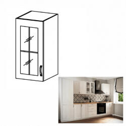 TEMPO KONDELA Felsőszekrény G40S üveggel, balos, fehér/sosna Andersen, SICILIA - smartbutor