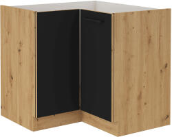 TEMPO KONDELA Alsó sarokszekrény, matt fekete/artisan tölgy, MONRO 90/90 DN 1F BB - smartbutor