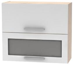 TEMPO KONDELA Billenő felsőszekrény üveggel 2DV, tölgy sonoma/fehér, NOVA PLUS NOPL-016-OH - mindigbutor