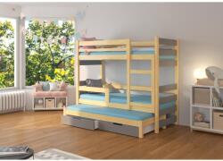 ADRK Háromszemélyes emeletes ágy matracokkal KARLO, Fenyő, Szürke - mindigbutor