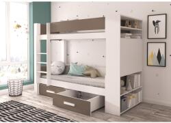 ADRK GARET emeletes dupla ágy matraccal 200x90, Fehér, Trüffel - mindigbutor