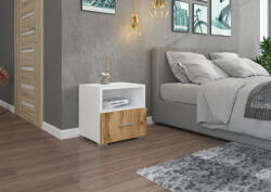 ADRK Éjjeliszekrény fiókkal EMI, Fehér, Wotan Tölgy - smartbutor