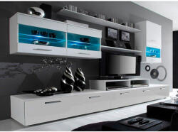 TEMPO KONDELA Nappali sor LED világítással, fehér/fehér- extra magas fényű HG, LEO - smartbutor