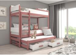ADRK Háromszemélyes emeletes ágy Queen méretben 180x80, Rózsaszín, Fehér - mindigbutor