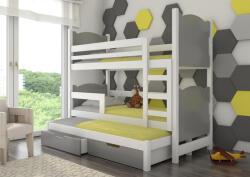 ADRK Háromszemélyes emeletes ágy matracokkal LETICIA, Fehér, Szürke - smartbutor