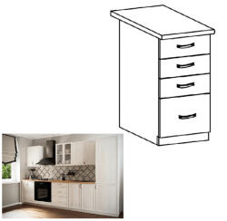 TEMPO KONDELA Alsószekrény D40S4 fiókokkal, fehér/sosna Andersen, SICILIA - smartbutor