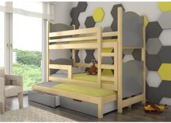 ADRK Háromszemélyes emeletes ágy matracokkal LETICIA, Fenyő, Szürke - mindigbutor