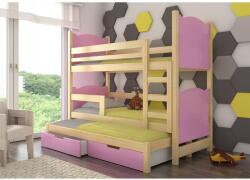 ADRK Háromszemélyes emeletes ágy matracokkal LETICIA, Fenyő, Rózsaszín - mindigbutor