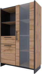 TEMPO KONDELA Alacsony vitrin, wotan tölgy/fekete, AMONI 1D1W1S