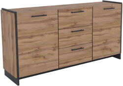 TEMPO KONDELA Komód, wotan tölgy/fekete, AMONI 2D3S - smartbutor