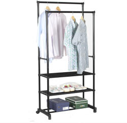 TEMPO KONDELA Kétsoros akasztó polcokkal, fekete, TIRUS - smartbutor