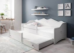 ADRK Dupla ágy EMKA II Gray matraccal 160x80, Fehér, Grafitszürke szívecske mintával - smartbutor