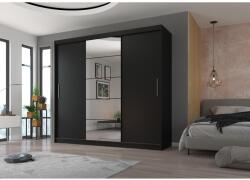 ADRK Tolóajtós szekrény tükörrel ERWIN 235, Fekete, Fekete - mindigbutor