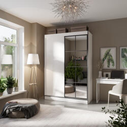 ADRK Tolóajtós szekrény tükrökkel OSGAR 150, Fehér, Fekete - smartbutor