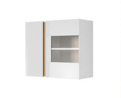 TEMPO KONDELA Fali vitrines szekrény 96, fehér/tölgy grandson/magasfényű fehér, CITY - smartbutor
