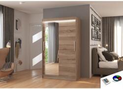 ADRK Tükörrel és LED világítással ellátott tolóajtós szekrény BARIO 120, Trüffel, Trüffel - mindigbutor