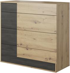 TEMPO KONDELA Komód 4S, artisan tölgy/fekete norvég fenyő, BAFRA - mindigbutor