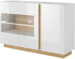 TEMPO KONDELA Komód üveggel, fehér/tölgy grandson/magasfényű fehér, CITY - smartbutor