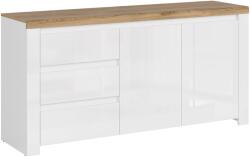 TEMPO KONDELA Komód 2D3S, fényes fehér/wotan tölgy, VILGO - mindigbutor