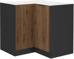 TEMPO KONDELA Alsó sarokszekrény, okapi dió/fekete, MENZO 90x90 DN 2F BB - smartbutor