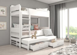 ADRK Háromszemélyes emeletes ágy Queen méretben 180x80, Fehér, Fehér - smartbutor