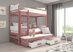 ADRK Háromszemélyes emeletes ágy Queen méretben 180x80, Rózsaszín, Fehér - smartbutor