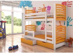 ADRK Kétszemélyes emeletes ágy matracokkal OSUNA, Fehér, Narancs - mindigbutor