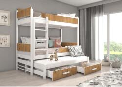 ADRK Háromszemélyes emeletes ágy Queen méretű matraccal 180x80, Fehér, Artisan - mindigbutor