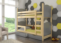 ADRK Kétszemélyes emeletes ágy matracokkal MARABA, Fenyő, Szürke - smartbutor