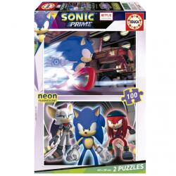 Educa Детски неонов пъзел 2 в 1 Educa - Sonic, 2 х 100 части (EDU19629)