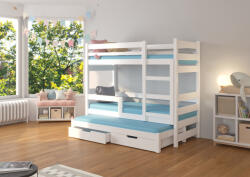 ADRK Háromszemélyes emeletes ágy matracokkal KARLO, Fehér - smartbutor