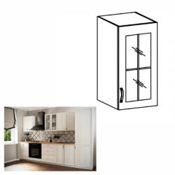 TEMPO KONDELA Felsőszekrény G30S üveggel, jobbos, fehér/sosna Andersen, SICILIA - smartbutor