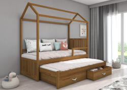 ADRK Jonaszek házikó ágy korláttal és matraccal 180x80, Tölgyfa - smartbutor