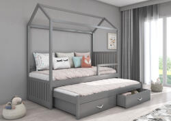 ADRK Jonaszek házikó ágy korláttal és matraccal 200x90, Grafitszürke - smartbutor