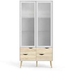 TEMPO KONDELA Vitrines szekrény, fehér/tölgy sonoma, OSLO 75462 - smartbutor