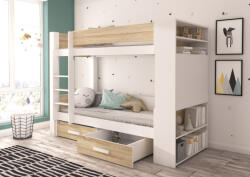 ADRK GARET emeletes dupla ágy matraccal 180x80, Fehér, Sonoma - smartbutor