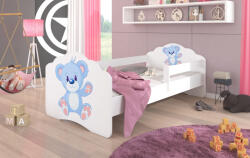 ADRK Ágy matraccal és korláttal CASIMO BLUE BEAR 140x70, Fehér - smartbutor